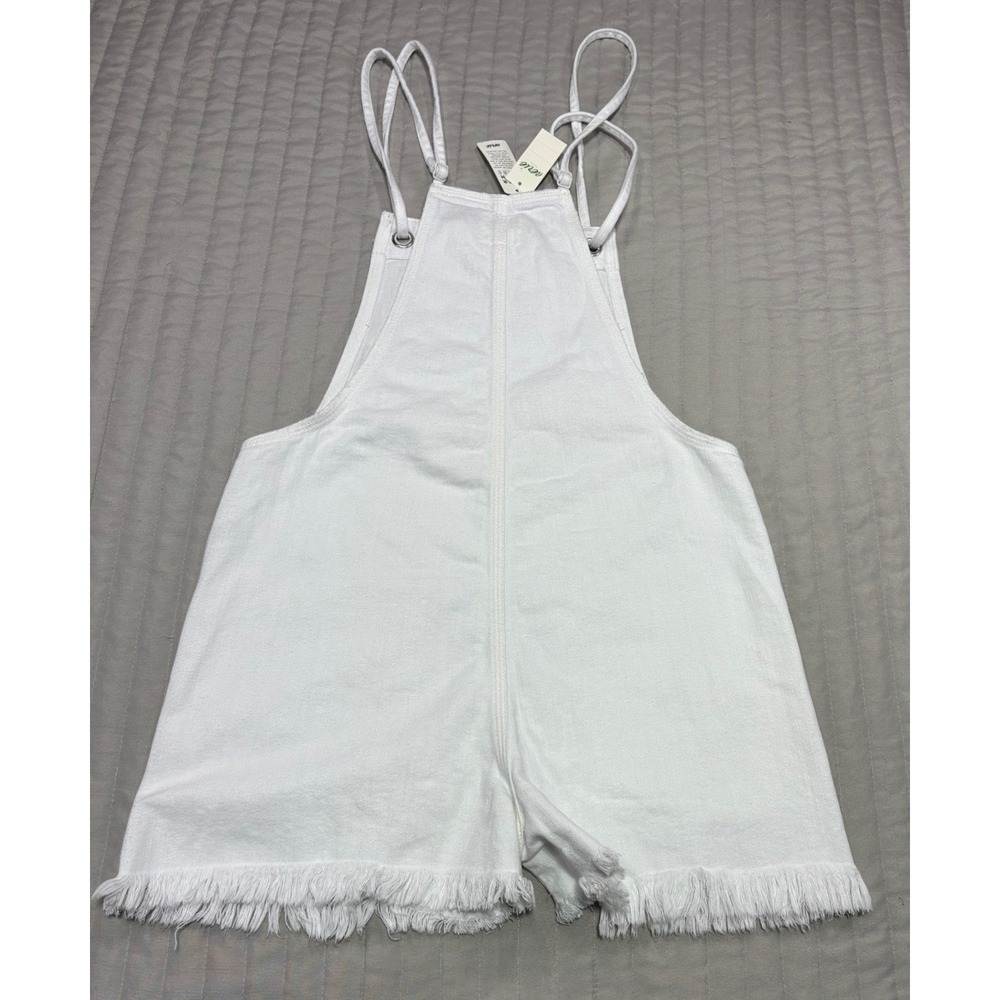 Aerie White Denim Shortall Romper Frayed Hem Womens XXS Adjustable Strap NEW NWT - Picture 6 of 8